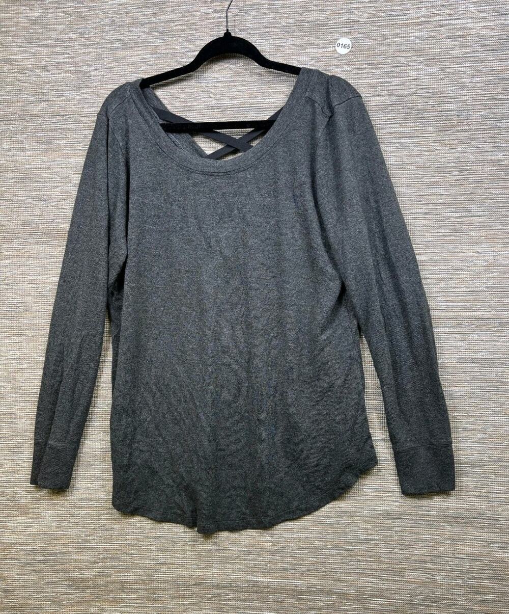 Cabi Knit Top Womens Size L Grey Cross Back Long Sleeve